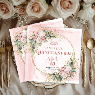 Servilleta De Papel Servilletas Florales Rosa Polvo para Quinceañera E