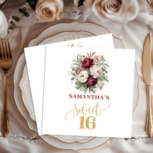 Servilleta De Papel Servilletas florales rosa y borgoña Sweet 16 moder