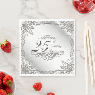 Servilleta De Papel Servilletas Flourish Silver para aniversario de bo
