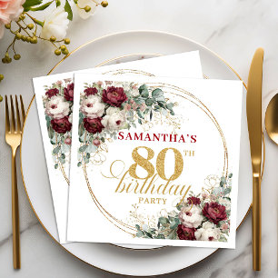 Servilleta De Papel Servilletas Glam Marsala Floral Gold Cumpleaños 80