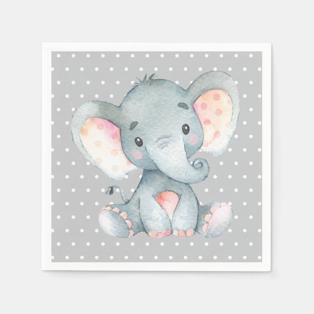 Servilleta De Papel Servilletas grises para Baby Shower de Elefante (Anverso)