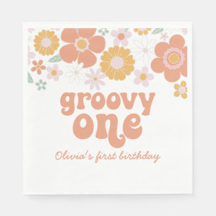 Servilleta De Papel Servilletas Groovy One Retro Floral primer cumplea