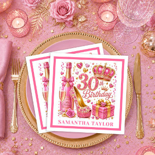 Servilleta De Papel Servilletas Magenta Rosa Dorado Brillante Cumpleañ