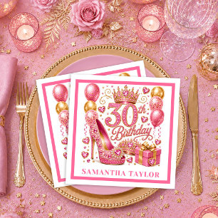 Servilleta De Papel Servilletas Magenta Rosa Dorado Brillante Cumpleañ