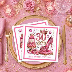 Servilleta De Papel Servilletas Magenta Rosa Dorado Brillante Cumpleañ