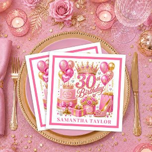 Servilleta De Papel Servilletas Magenta Rosa Dorado Brillante Cumpleañ
