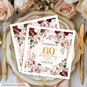 Servilleta De Papel Servilletas Minimalistas Boho Rosas Granate Cumple