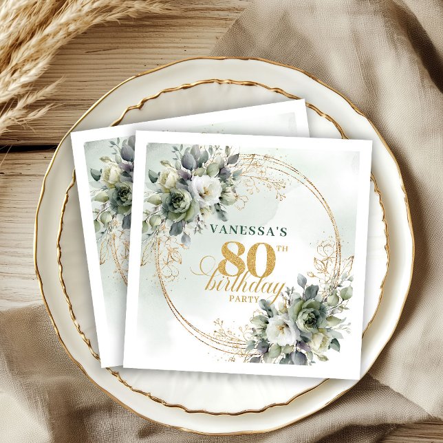 Servilleta De Papel Servilletas Modernas Boho Botánicas para Cumpleaño (Modern Boho Botanical 80th Birthday Napkins)
