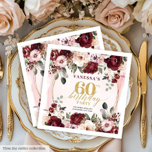 Servilleta De Papel Servilletas Modernas Boho Burgundy Floral para 60