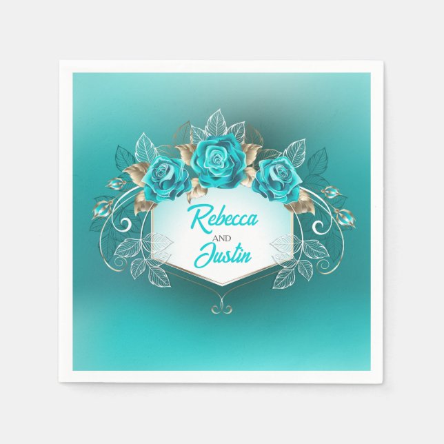 Servilleta De Papel Servilletas modernas boho de flores de rosas turqu (Anverso)