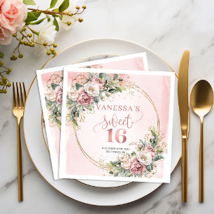 Servilleta De Papel Servilletas Modernas Boho Rosadas Verde Sweet 16