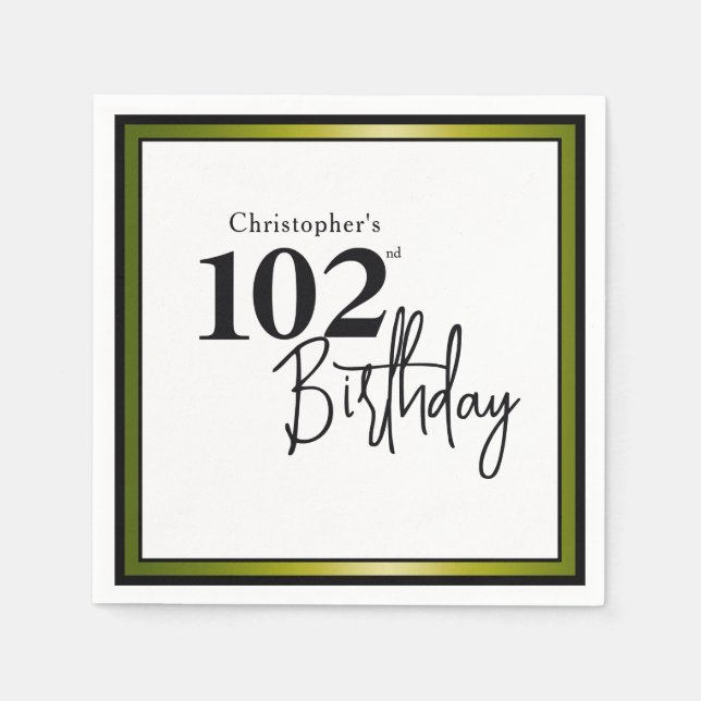 Servilleta De Papel Servilletas modernas para cumpleaños 102 Elegantes (Anverso)