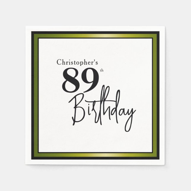 Servilleta De Papel Servilletas modernas para cumpleaños 89 Elegantes  (Anverso)