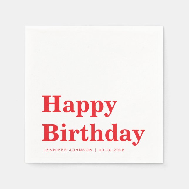 Servilleta De Papel Servilletas Modernas Rojas Feliz Cumpleaños (Anverso)