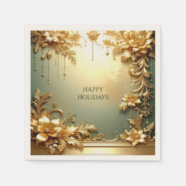 Servilleta De Papel Servilletas Navideñas con Adornos Florales de Oro