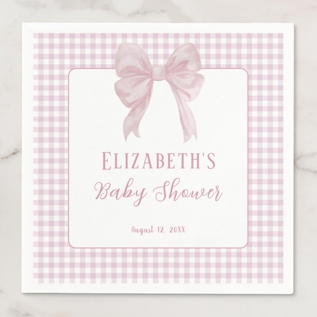 Servilleta De Papel Servilletas para baby shower con lazo rosa Gingham (Subido por el creador)