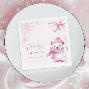 Servilleta De Papel Servilletas para Baby Shower de Oso Polar Rosa