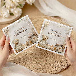 Servilleta De Papel Servilletas para Baby Shower Floral de Oso de Pelu