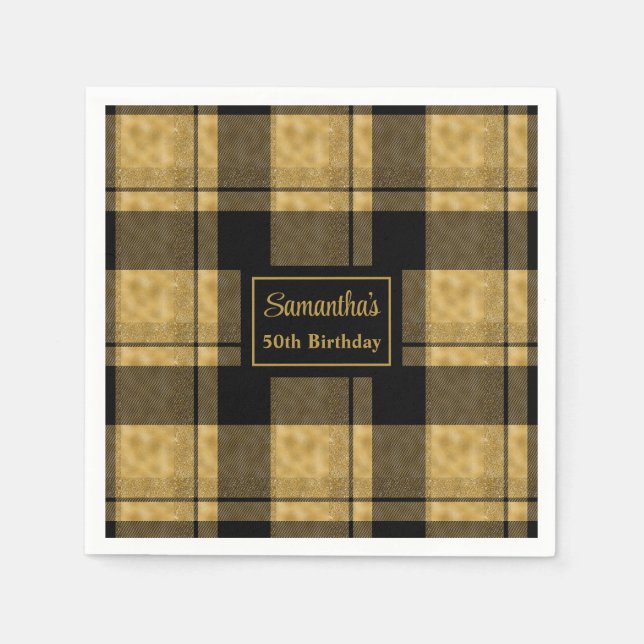 Servilleta De Papel Servilletas para Cumpleaños 50 Negro Dorado Recuer (Anverso)