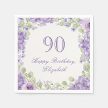 Servilletas para cumpleaños 90 Elegantes Floral Pú