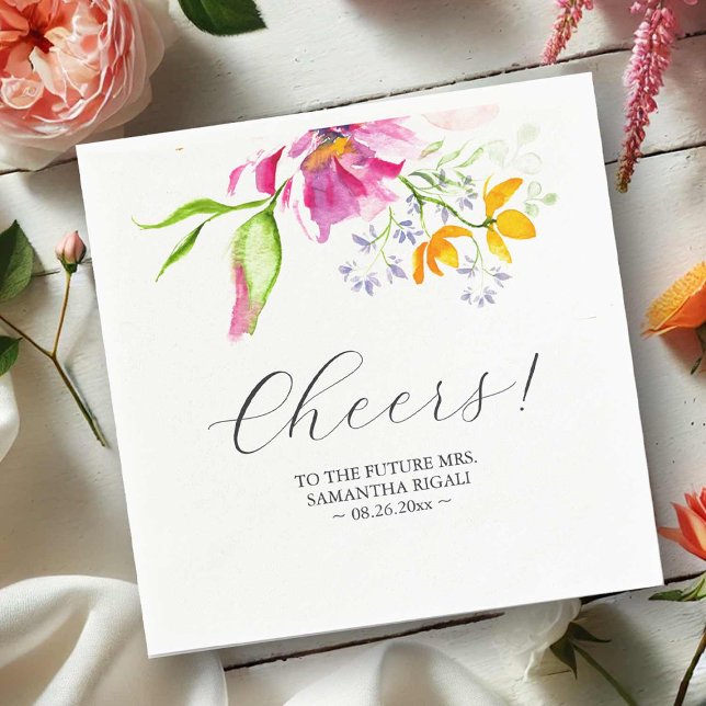 Servilleta De Papel Servilletas para Desayuno de Novia Flores Acuarela (Bridal shower napkins. Pink and orange watercolor flowers by Victoria Grigaliunas Do Tell A Belle)