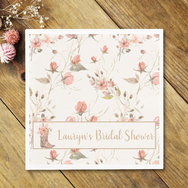 Servilleta De Papel Servilletas para Desayuno Nupcial de Vaquera con F (Watercolor Flowers Cowgirl Bridal Shower Napkin)