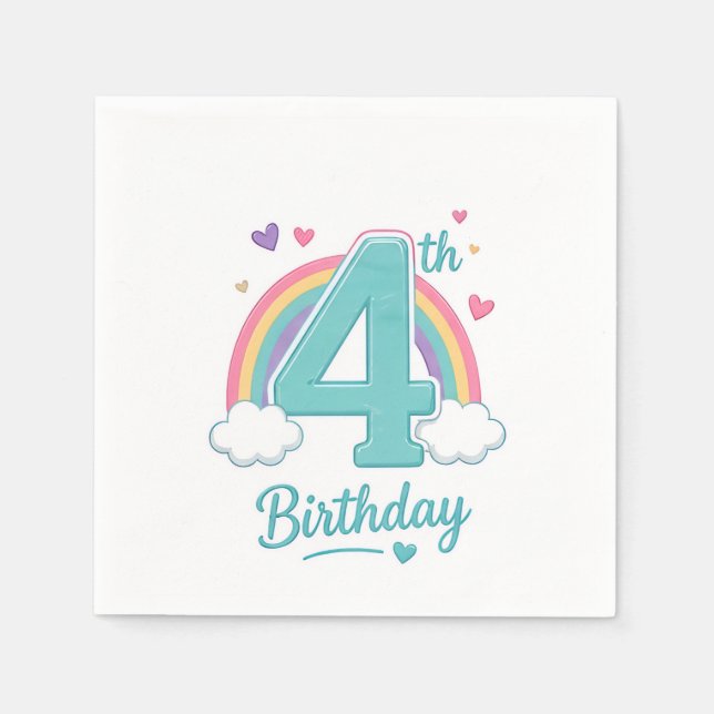 Servilleta De Papel Servilletas para fiesta de cumpleaños número 4 (Anverso)