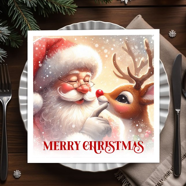 Servilleta De Papel Servilletas para la cena de Navidad de Santa Claus (Cute Santa Rudolph Christmas Dinner Napkins)