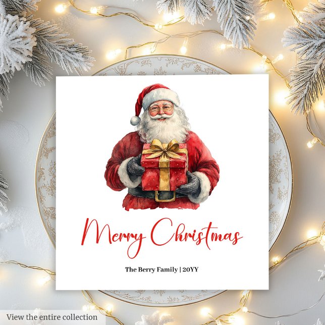 Servilleta De Papel Servilletas personalizables rústicas de Santa Clau (Merry Santa Claus Rustic Custom Editable Napkin)