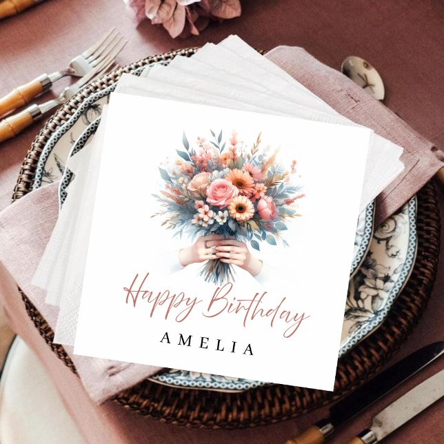 Servilleta De Papel Servilletas Personalizadas de Cumpleaños con Flore (Subido por el creador)