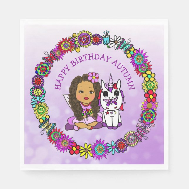 Servilleta De Papel Servilletas personalizadas de cumpleaños de hada y (Anverso)
