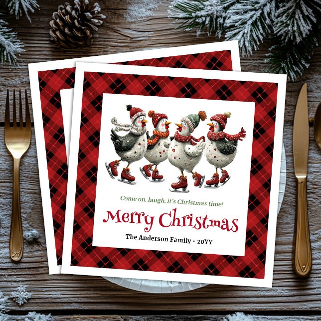 Servilleta De Papel Servilletas personalizadas de Navidad de gallinas  (Trendy Quirky Chickens Personalized Cartoon Style Christmas Napkins

)