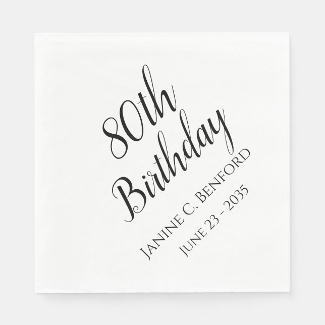 Servilleta De Papel Servilletas Personalizadas para Cumpleaños 80 (Anverso)