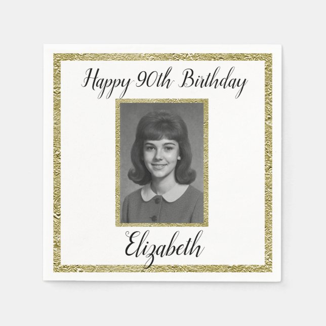 Servilleta De Papel Servilletas Personalizadas para Cumpleaños 90 con  (Anverso)