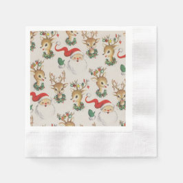 Servilleta De Papel Servilletas retro de Navidad, Santa Claus, Reno