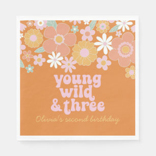 Servilleta De Papel Servilletas Retro Florales Cumpleaños Tres Young W