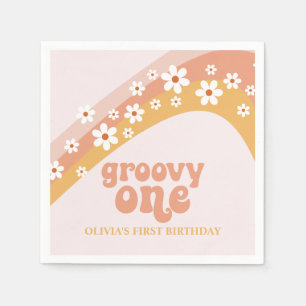 Servilleta De Papel Servilletas Retro Groovy One Daisy Boho Arcoíris