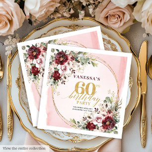 Servilleta De Papel Servilletas Románticas Burgundy Gold Floral Boho 6