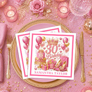 Servilleta De Papel Servilletas rosa dorado destellante Cumpleaños 30