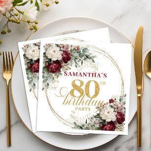 Servilleta De Papel Servilletas Rústicas Boho Borgoña Floral Cumpleaño