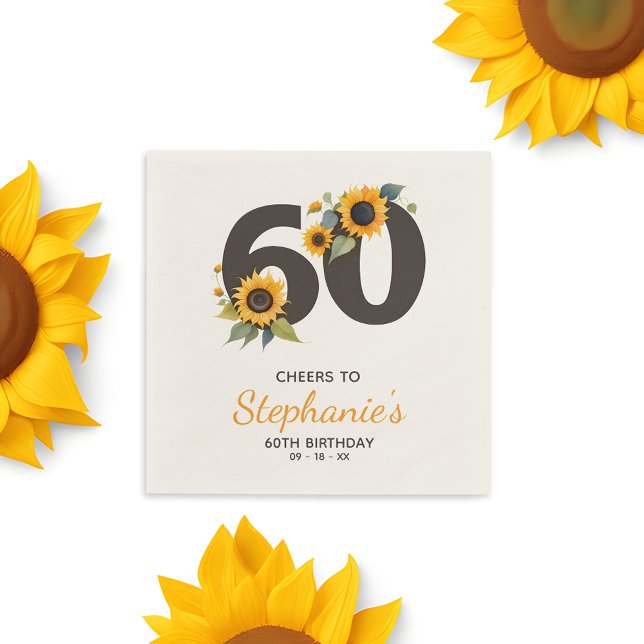 Servilleta De Papel Servilletas rústicas para cumpleaños 60 - Tema gir (🌻 Rustic Elegance: 60th Birthday Napkins! 🌼)