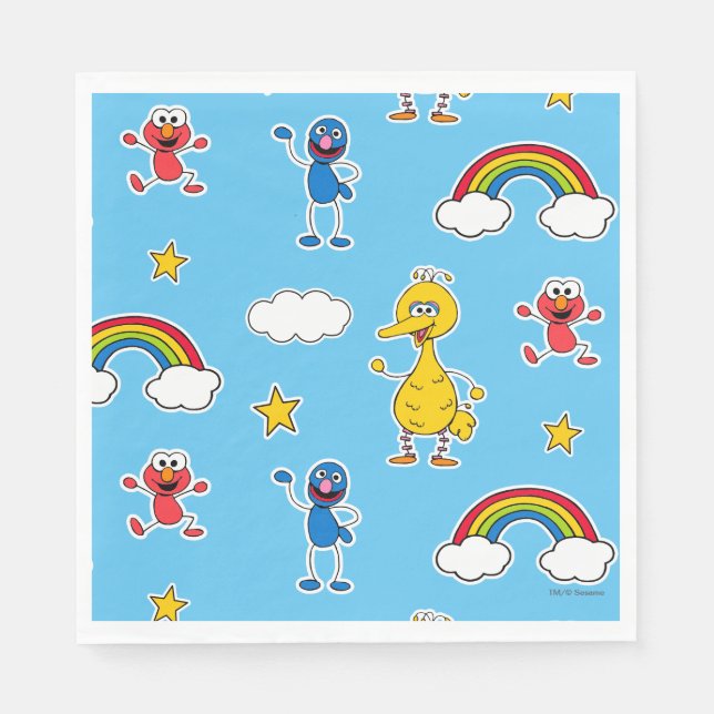 Servilleta De Papel Sesame Pals Rainbow Doodley Pattern (Anverso)