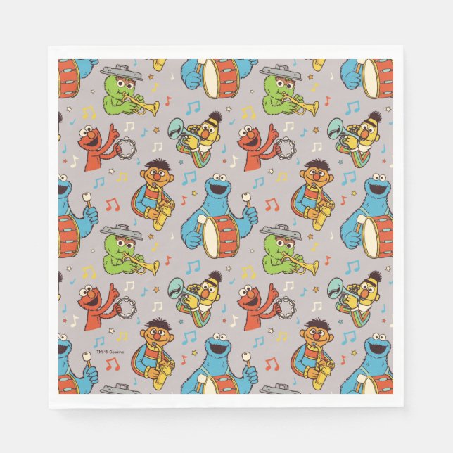 Servilleta De Papel Sesame Street Band Grey Pattern (Anverso)