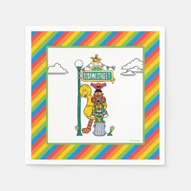 Servilleta De Papel Sesame Street Characters & Street Sign Birthday Na (Anverso)