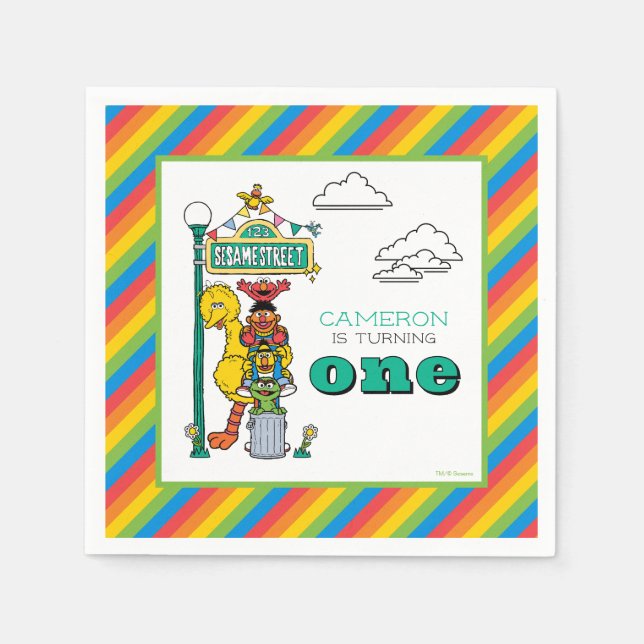 Servilleta De Papel Sesame Street Characters & Street Sign Birthday Na (Anverso)