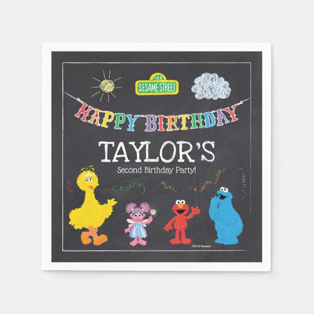 Servilleta De Papel Sésamo Street Pals Chalkboard Rainbow Birday (Anverso)
