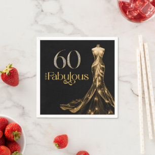 Servilleta De Papel Sesenta y Fabuloso Vestido Dorado Negro Cumpleaños