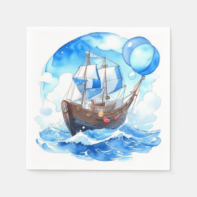 Servilleta De Papel Set Sail: Baby Shower de Nautical Boy (Anverso)
