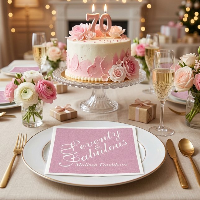 Servilleta De Papel Setenta y Fabuloso Cumpleaños con Brillo Rosa (Seventy and Fabulous Pink Glitter Birthday Napkins)