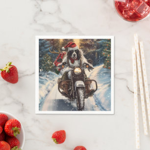 Servilleta De Papel Setter Inglés montando motocicleta en Navidad